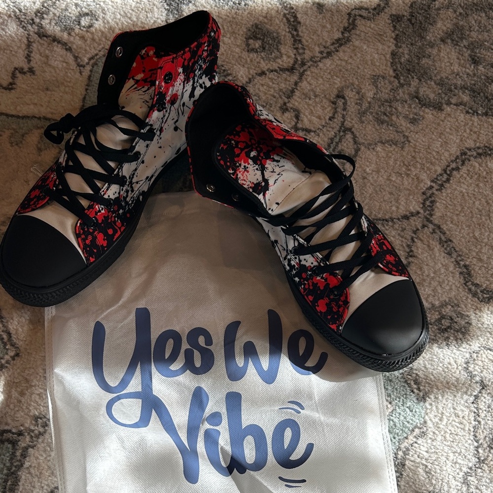 Yes We Vibe Men's Artistic Black and Red Sneakers